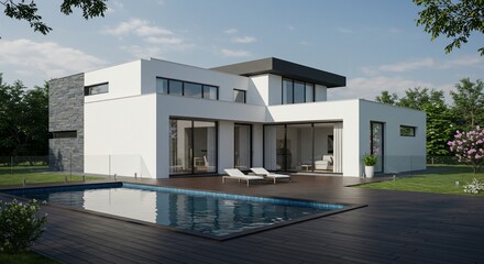 Fototapeta premium Modern house with pool landscape
