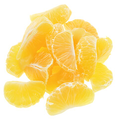 A vibrant pile of juicy mandarin orange segments, isolated on transparent background