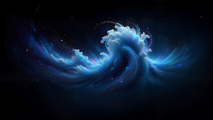 Abstract Blue Cosmic Spiral Energy Wave with Swirling Motion and Particle Effects on Dark Background