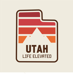 Utah Mountain with Sunset Scenery in Simple and Flat Design 