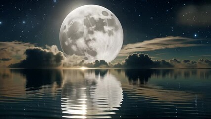 Full Moon Reflected on Tranquil Lake at Night - Powered by Adobe