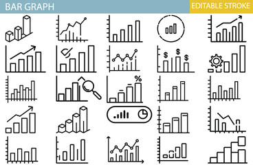 Collection of Editable Bar Graph Icons Data Visualization, Charts, and Business Analytics