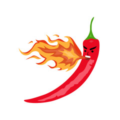 Vector st illustration of a spicy chilli peppers with flame. Cartoon red chilli for mexican or thai food. Cartoon different red chillies.