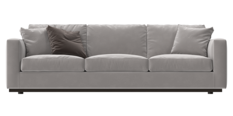 sofa fabric grey front view isolated.