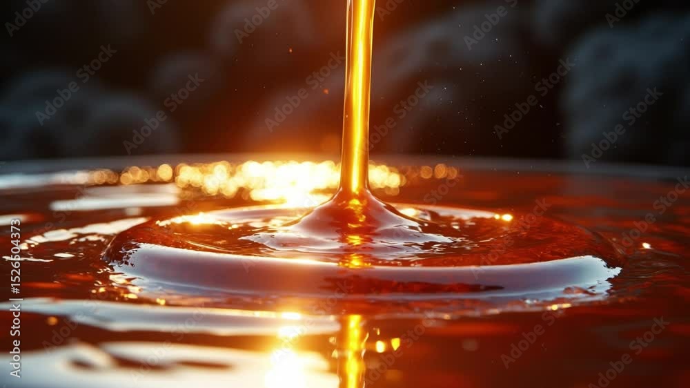 Poster Luminous Stream Cascading into Dark Liquid Surface, Creating Mesmerizing Ripples and Light