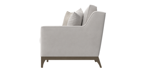 white fabric sofa side view isolated.