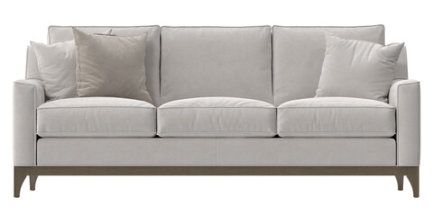 white fabric sofa front view isolated.