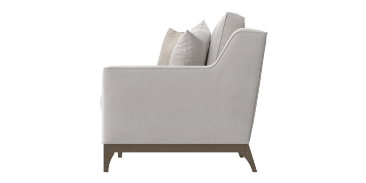 white fabric sofa side view isolated.