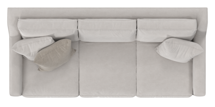 white fabric sofa top view isolated.