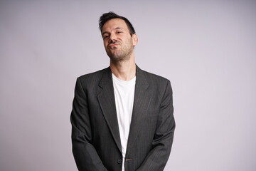 Male Model Showing Different Emotions on White Studio Background