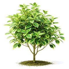 Euonymus bush with green and gold variegated leaves on white background, ultra-HD 4K studio shot