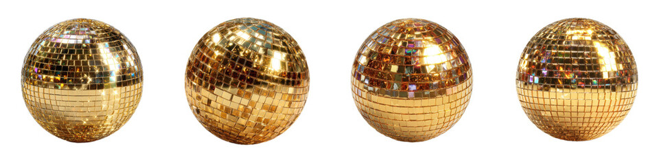 Four Gleaming Gold Disco Balls for Festive Celebrations and Events