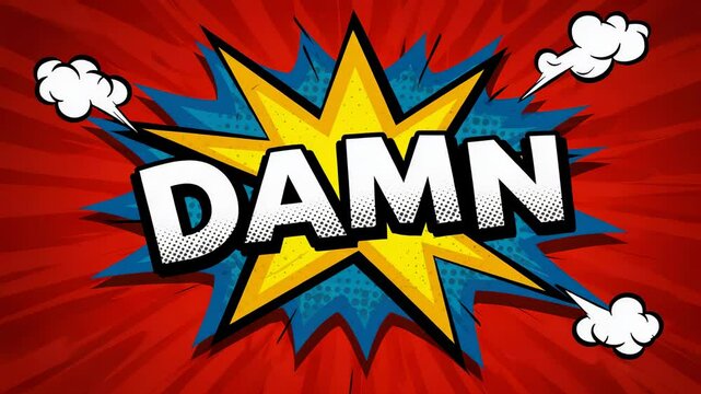 Comic book style "DAMN" with starburst and dynamic speedlines