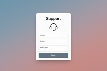 A simplified interface design that presents a streamlined contact form, inviting users to engage for assistance, while the minimal design and gradients provide a sense of calm and clarity.