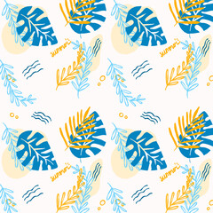 White Blue Summer Leaf Ocean Pattern Illustration Vector