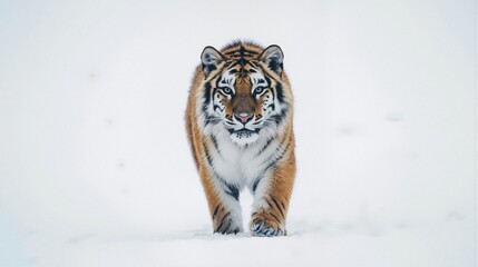 Powerful Tiger Strolling Through Snowy Landscape