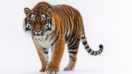 Majestic Tiger Walking Gracefully on White Background