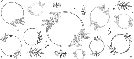 black laurels frames branches. Vintage laurel wreaths collection. Hand drawn vector laurel leaves decorative elements. 