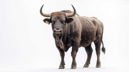 Strong Bull Staring Intently Against a Plain White Background