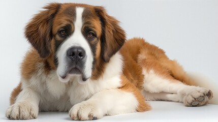 St. Bernard Dog Lying on White Background