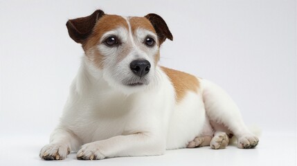 Thoughtful Jack Russell Terrier Lying Down in Studio