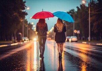amiche sotto la pioggia