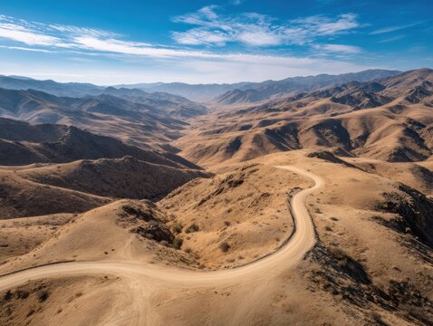 Winding mountain road aerial view