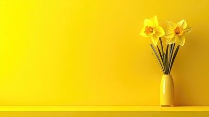 Bright and cheerful daffodil framed against high-saturation yellow background