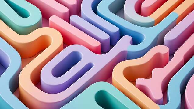 3D Abstract Geometric Pattern with Smooth Rounded Maze-Like Shapes