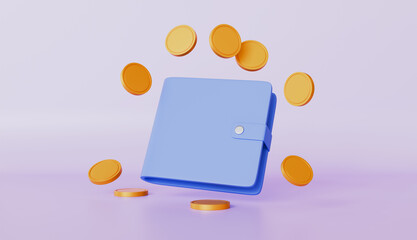 Finance Wallet and Golden coins floating around wallet, Money Saving icon concept