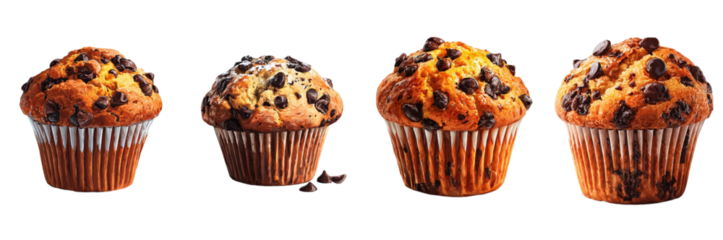 Delicious Chocolate Chip Muffins on White Background for Dessert Lovers