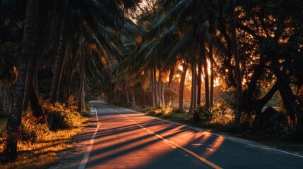 Fototapeta premium Sunset Road Through Tropical Trees