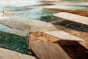 Close-up mosaic of stone and wood