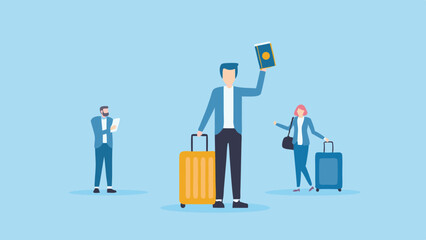 Travel Ready Illustrated People with Luggage Passport and Documents Airport Vacation Tourism Adventure and