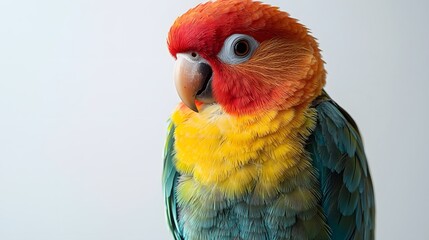 Vibrant parrot perched with puffed up feathers