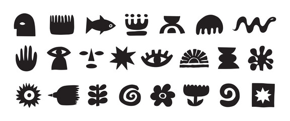 Naive organic shapes hand drawn collection. Funny basic doodle elements.Trendy shape silhouette, minimalist abstract form, vector set.