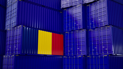 Cargo shipping container with chad flag, shipping and freight transportation of chad concept.