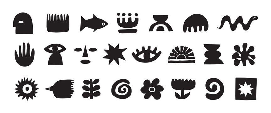 Naive organic shapes hand drawn collection. Funny basic doodle elements.Trendy shape silhouette, minimalist abstract form, vector set.