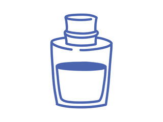 Minimal vector hand drawn illustration of a perfume or essential oil bottle. Decorative blue line art element for beauty, skincare, aromatherapy, or home decor designs. Isolated on white background.