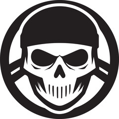 Skull in a Circle Vector Illustration, Black and White
