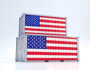 Two shipping containers with US flag