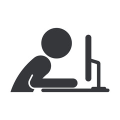 Isolated pictogram man user computer screen, eye health and ergonomic safety while working on a digital device.