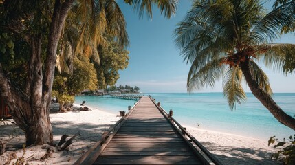 Wooden Pier Leading to Tropical Beach
