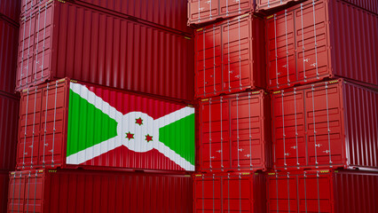 Cargo shipping container with burundi flag, shipping and freight transportation of burundi concept.
