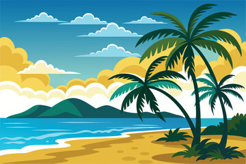 Obraz premium Tropical Beach Paradise Sunset Views, Palm Trees, and Ocean Breeze
