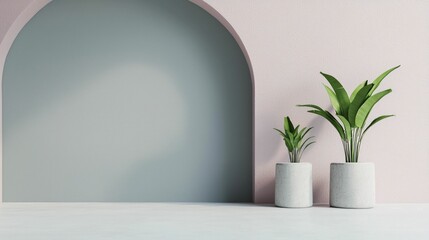 Minimalist and elegant presentation setup featuring natural greenery geometric shapes and a clean modern design  This product mock up or studio background provides a simple yet stylish