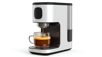 Sleek All-White Coffee Maker Brewing a Fresh Cup of Coffee on a Modern Kitchen Counter