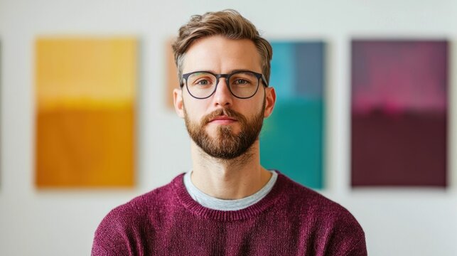 A visual storytelling session with a talented their creative ideas and within a vibrant modern studio setting filled with abstract artworks and a collaborative educational atmosphere