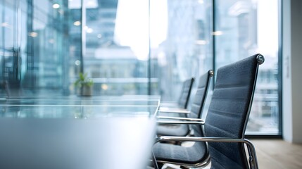 Modern meeting room or coworking space with a blurred background.