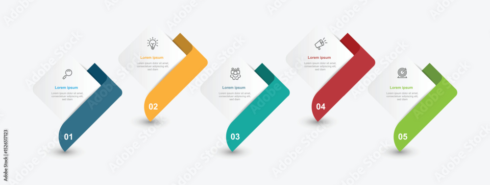 Poster Business infographic template. 5 step process columns with icons can be used for workflow, business information, presentation and web graphic design 